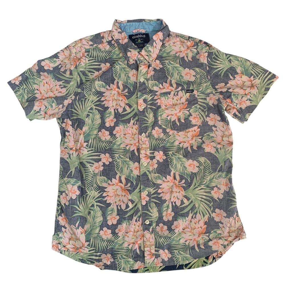 Chubbies Men's Size L Floral Hawaiian Stretch Short Sleeve Button Down Shirt